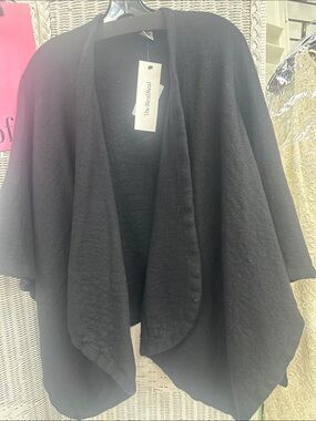 Saks Fifth Avenue Black Open-Front Draped Poncho Sweater cape
